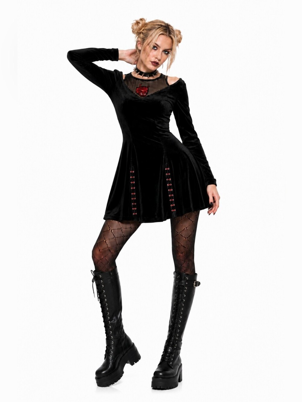 Punk Rave Satin Devil Mini Dress - Picture 4 of 13